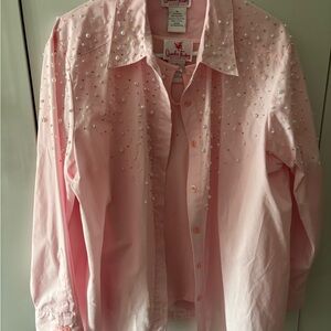 Quacker Factory Pink Pearl Embellished Blouse with Matching Pearl Tank